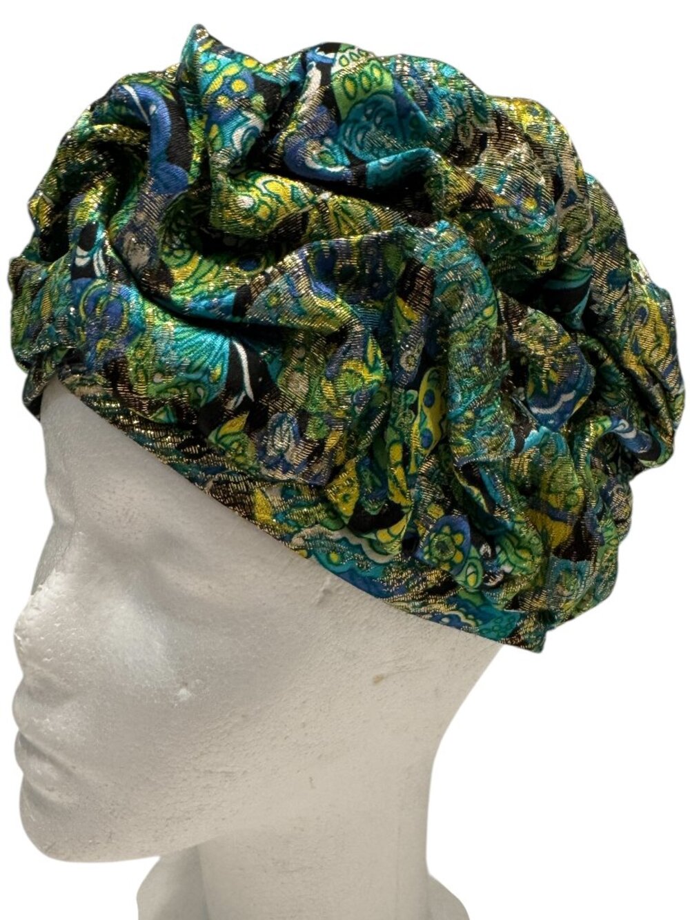 Original Vintage 1960s Women Hat Turban-Style Green Blue Canadian Made